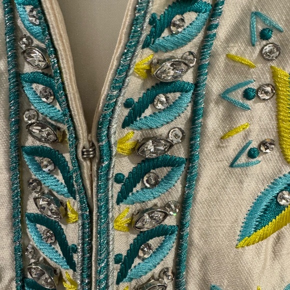 Etcetera sz 8 Creme Jacket w/ Blue & Yellow Embroidery with Rhinestone accents - Picture 4 of 5